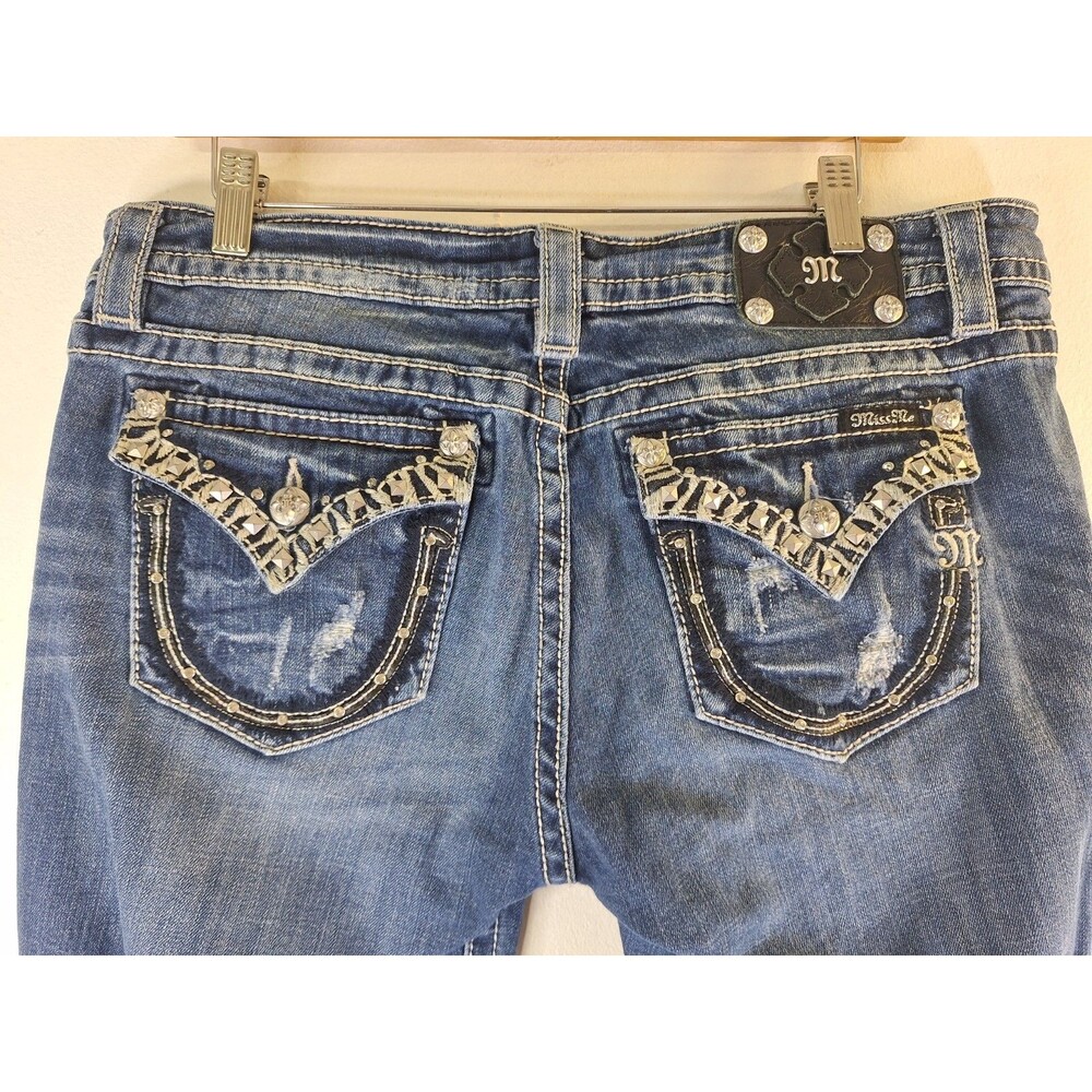 Miss Me Women's Boot Cut Jeans in Medium Blue with Silver Embellishment